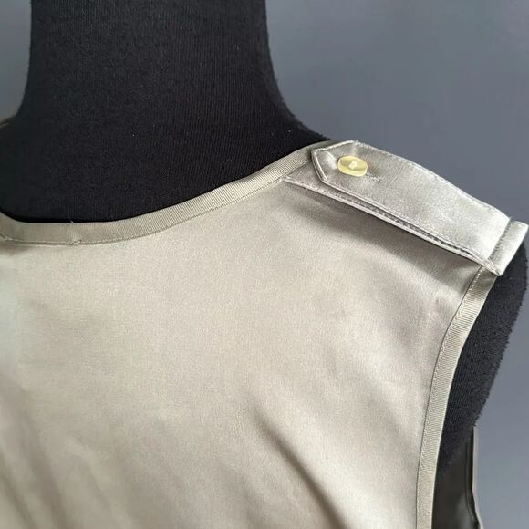 Ann Taylor silk bottom shimmery olive sleeveless hidden button front top. Size 8 - Picture 6 of 8